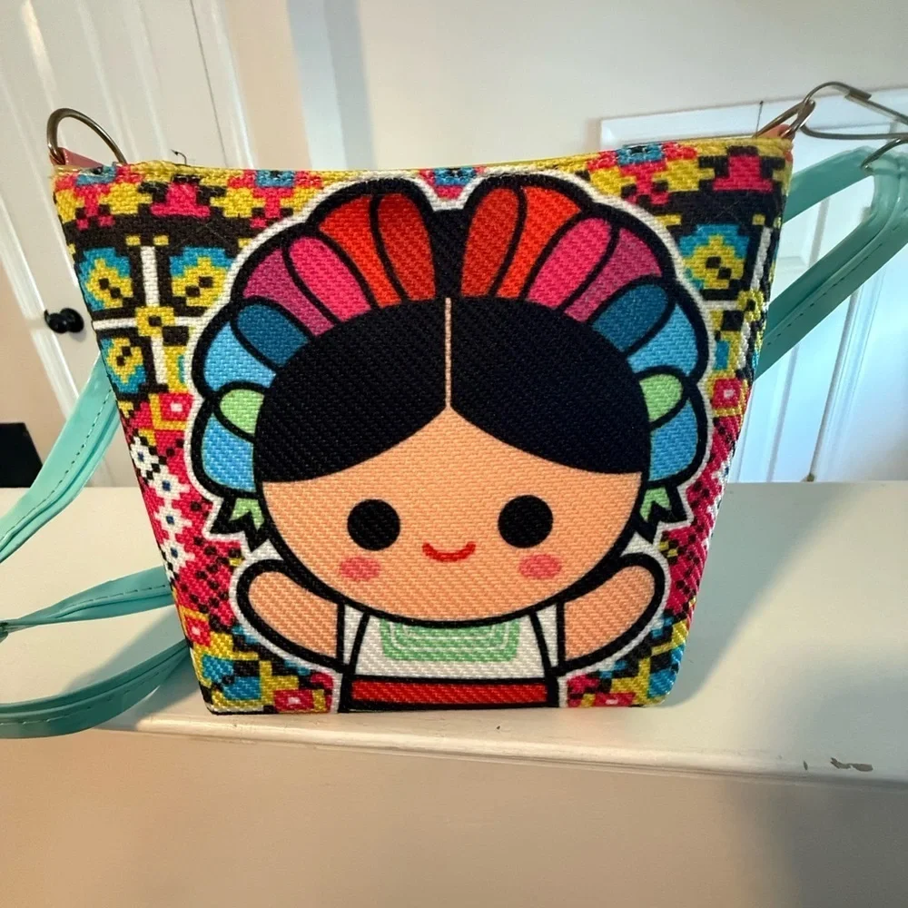 Frida Kahlo Carton Mexican crossbody purse handbag adjustable strap